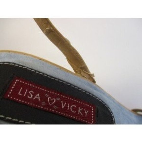 *Lisa and Vicky Wooden Wedge Blue Felt Jeweled Platforms - Picture 5 of 9